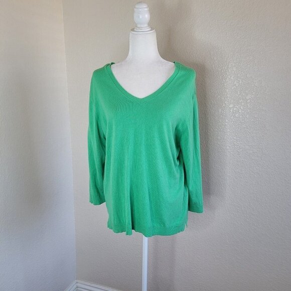 525 america Green V-Neck Long Sleeve Lightweight Sweater Plus Size XXL 2XL - Picture 3 of 12